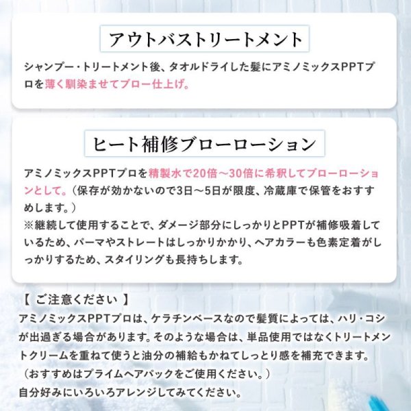 画像18: 最強トリートメント ケラチンは髪の主成分／アミノミックスＰＰＴプロ 300ml どうしようもなく傷んでしまったパサパサダメージ毛は、サロン技術のノウハウを毎日のケアに取り入れた髪と同じ組成成分ケラチン導入トリートメントで髪質改善、元気な髪へ (18)